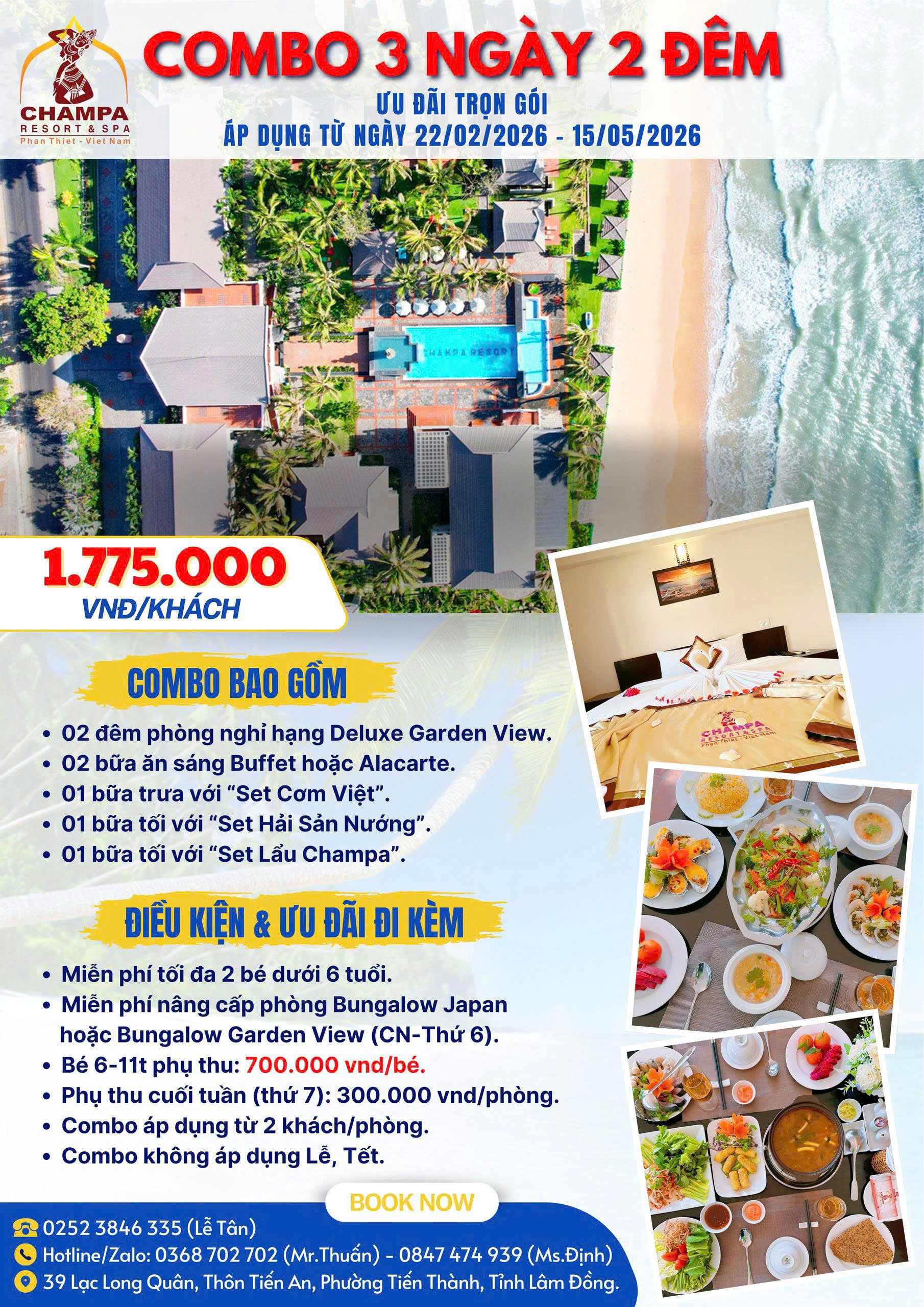 [COMBO 3N2Đ] Nghỉ Dưỡng Trọn Gói Tại Champa Resort & Spa – Chỉ 1.775.000 VNĐ